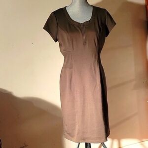 Spense Womens Dress Cap Sleeve Outfit, Zipper Detail Ribbed Fall Brown, Size: 10